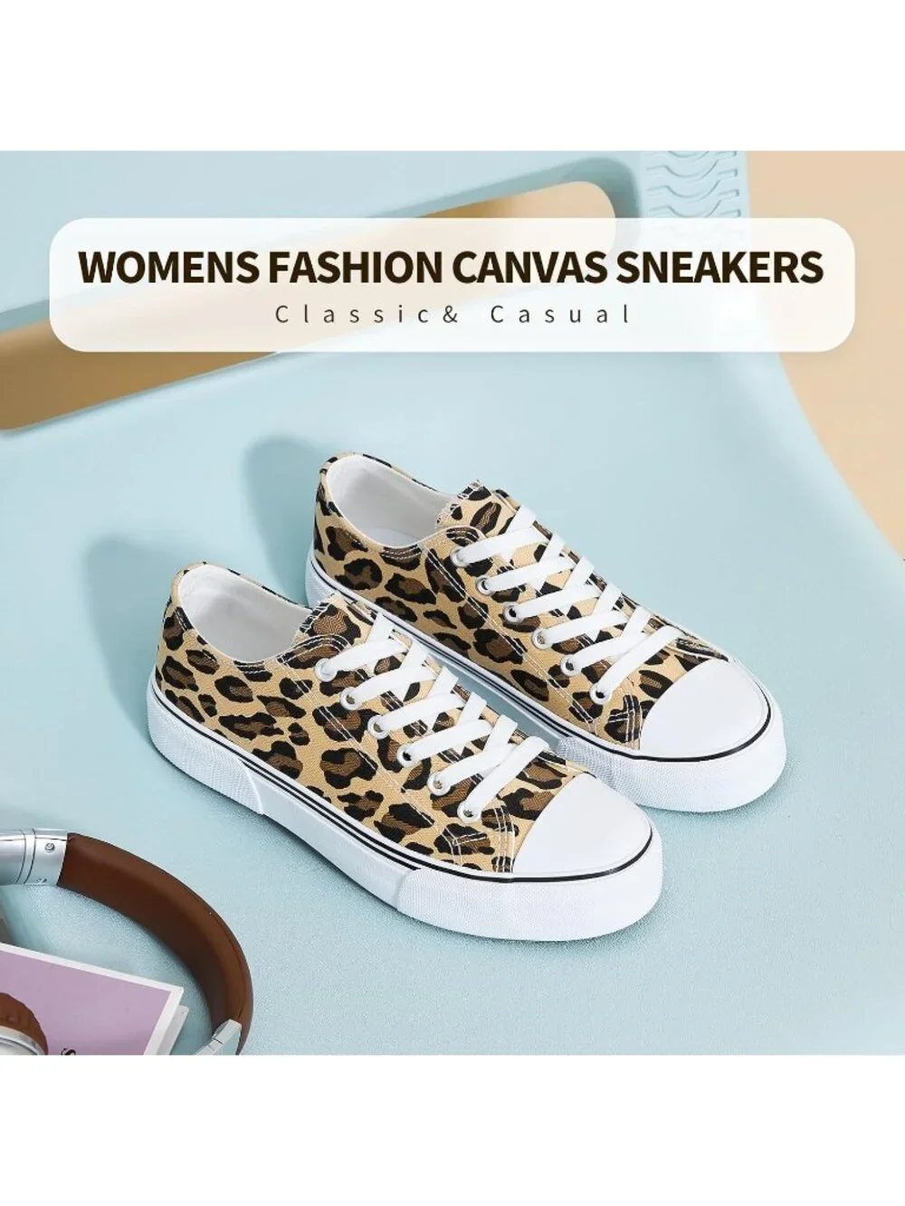 Women's Leopard Print Lightweight Low Top Canvas Slip On Casual Fashion Sneakers